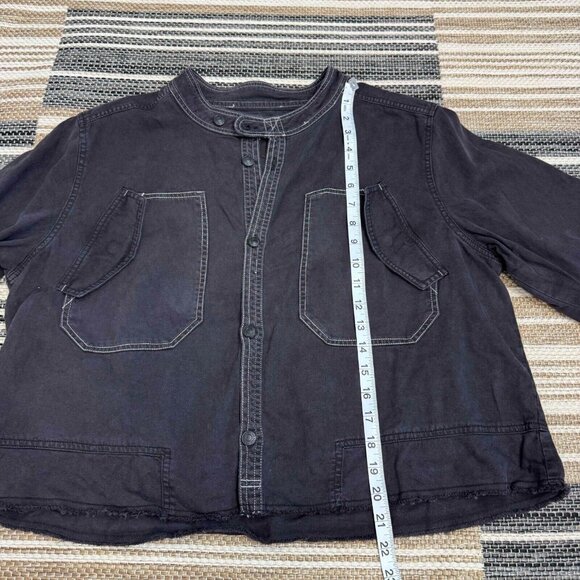 Free People We The Free Cropped Moto Bomber Shirt Relaxed Fit Washed Black Sz XL - Picture 10 of 13